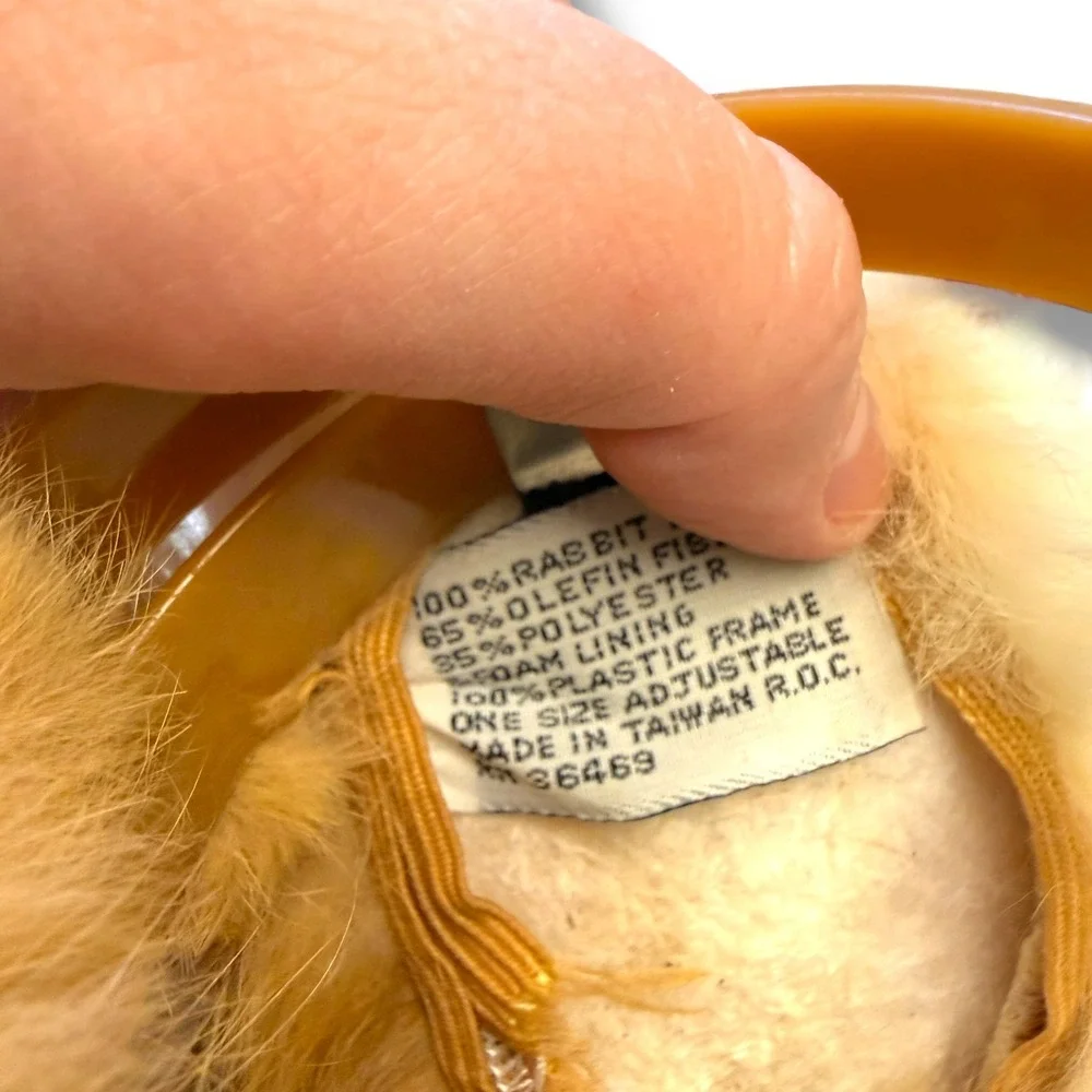 Vintage Rabbit‎ Fur Earmuffs Tan Adjustable Soft Cold Weather Winter Cozy
